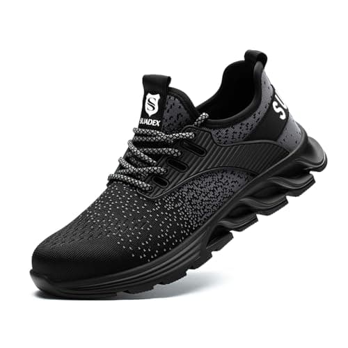 SUADEX Steel Toe Sneakers for Men Women Indestructible Work Safety Shoes Lightweight Comfortable Slip Resistant Composite Toe Black