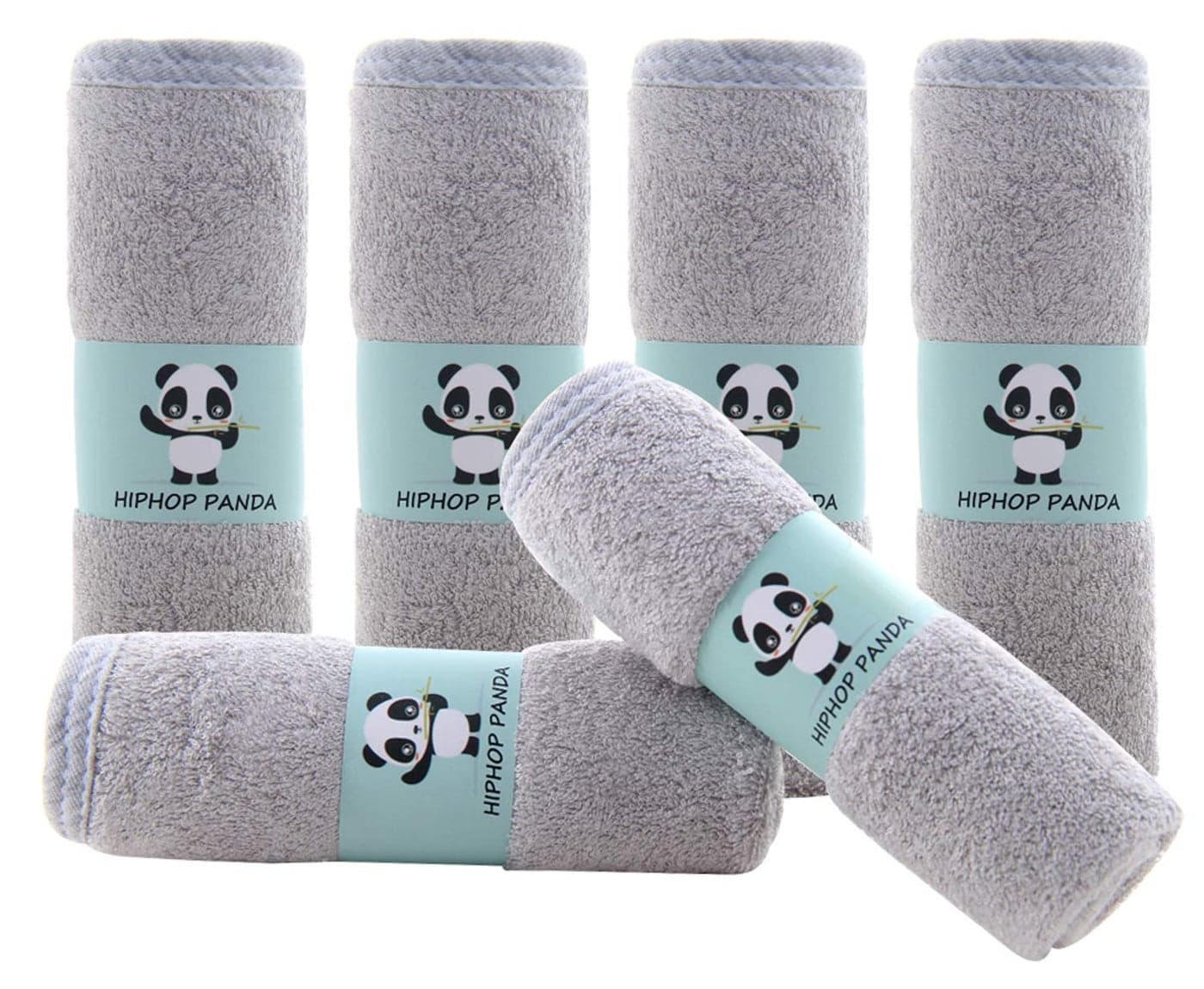 HIPHOP PANDA Baby Washcloths Rayon Made from Bamboo 2 Layer Ultra Soft Absorbent Newborn Bath Face Towel Reusable Baby Wipes for Delicate Skin Grey 6 Pack