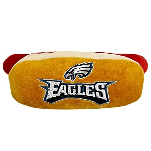 Pets First NFL Philadelphia Eagles HOT Dog Plush Dog CAT Squeak Toy Cutest HOTDog Snack Plush Toy for Dogs Cats with Inner Squeaker Beautiful Football Team NameLogo 8 x 5 x 3 Inches