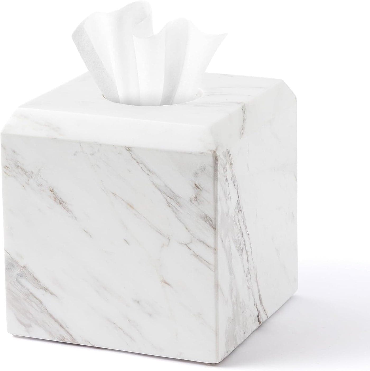 WORHE Tissue Box Cover Italy Natural Marble Heavy Duty Square Facial Toilet Paper Holder for Bathroom Living Room Bedroom Dresser Vanity Kitchen Minimalistic Office Home Decor Jazz White WH014