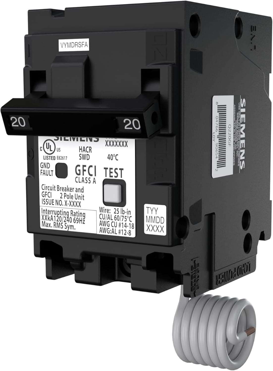 SIEMENS Q220GF Ground Fault Circuit Interrupter 20 Amp 2Pole GFCI Circuit Breaker Replaces QF220A