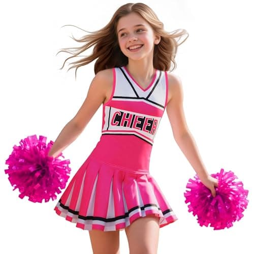 Gortykor Cheerleader Costume for Girls Cheerleading Outfit for Halloween Cheerleader Gifts 3-10 Years (Pink, 7-8 Years)
