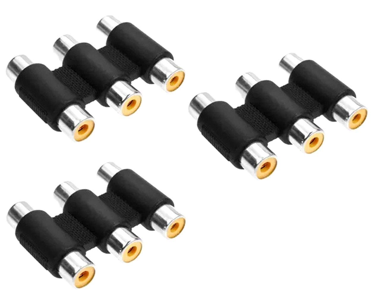 LipiWorld® RCA Female to RCA Female Coupler converter Jointer Jack (3 PCS 3RCA F to F Jack)