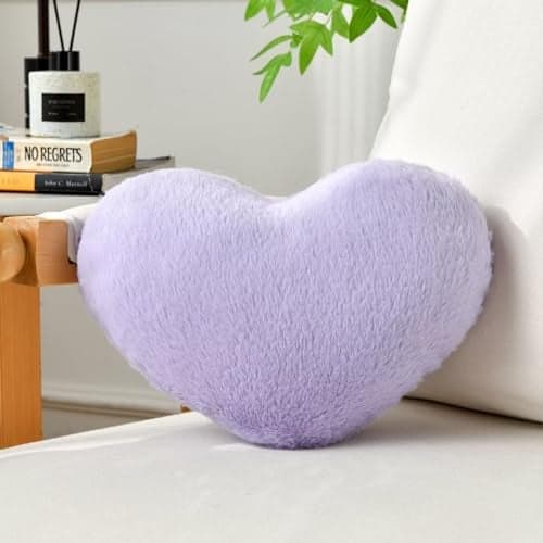 IREMATE Heart Pillow Purple Throw Pillows Decorative Pillows for Bed Couch Cute Faux Rabbit Fur Small Pillow for Women Valentine Anniversary Fall Halloween Christmas Home Decor Mini 13x10