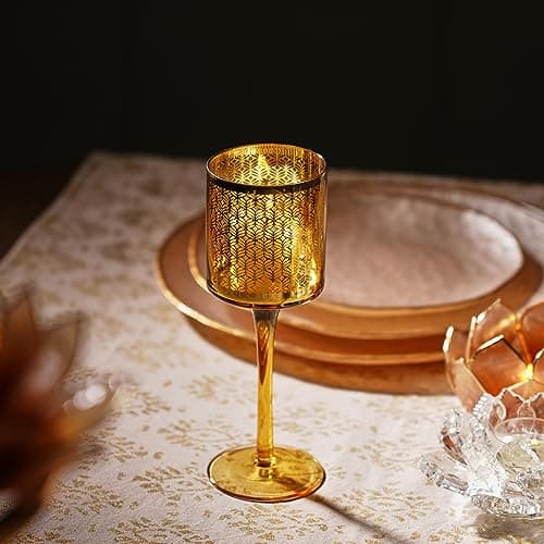 Pure Home + Living Gold Pattern Glass Stem Candle Holder