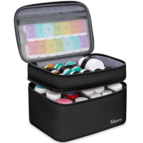 Mancro Dual Layers Medicine Organizer Bag, Pill Bottle Organizer Storage with Lockable Zipper, Medication Travel Bag for Pills, Vitamins, Medical Supplies for Home Storage, Black