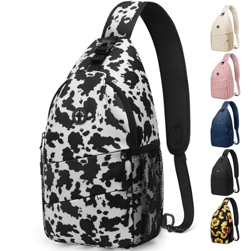 Pritent Crossbody Bags for Women Men Trendy Sling Bag Bakpack Casual Chest Bag with Convertible Shoulder Strap Travel Cross Body Bag for Hiking Traveling Outdoors (Cowprint)
