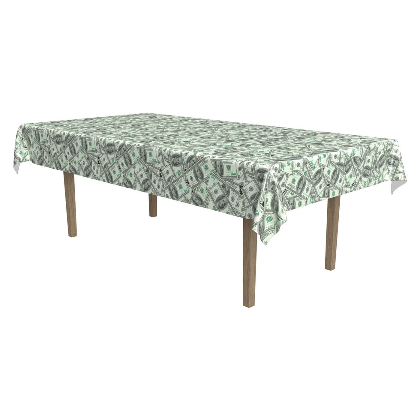 Beistle Big Bucks Rectangular Plastic Tablecover, Casino Theme Party Decorations, Cash Money Party Supplies, Dollar Bill Table Cloth, 108" x 54”
