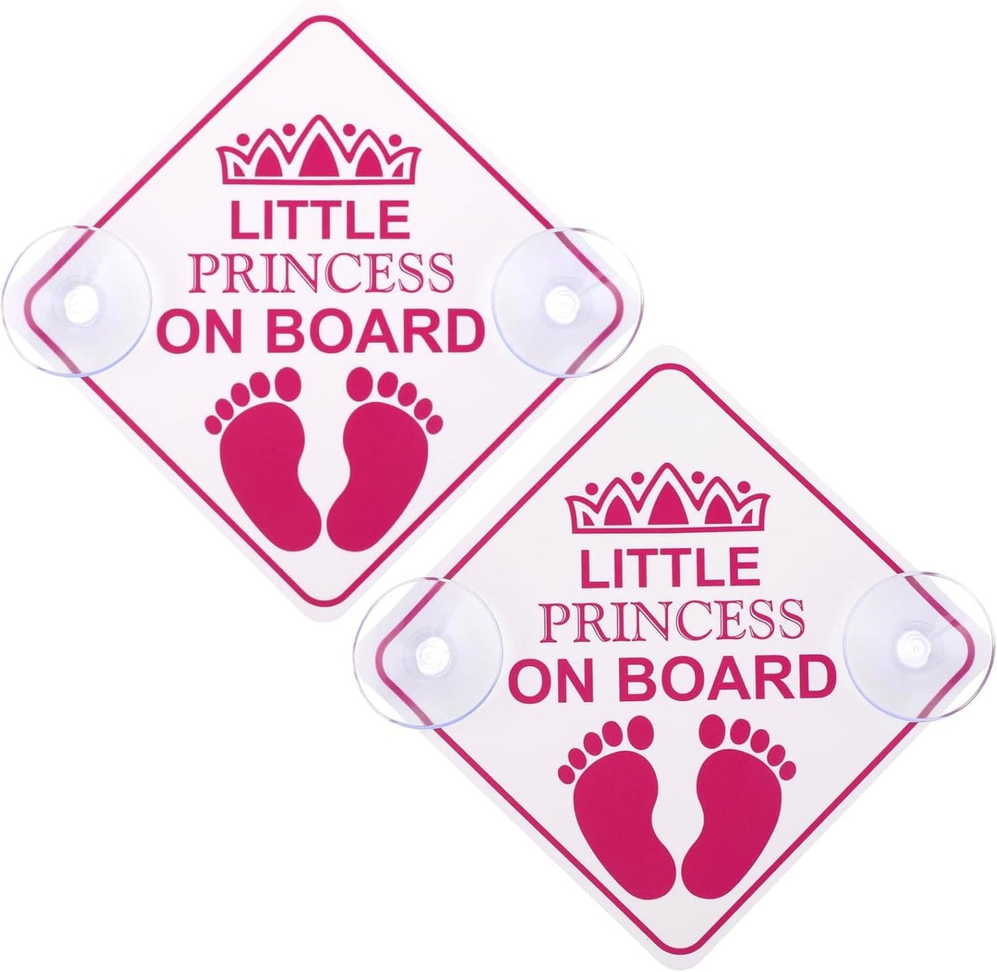 Little Princess on Board Warning Signs 2pcs 5 x 5 Safety Car Bumper Sticker With Double Suction Cups Reusable Baby in Car Decal Pink