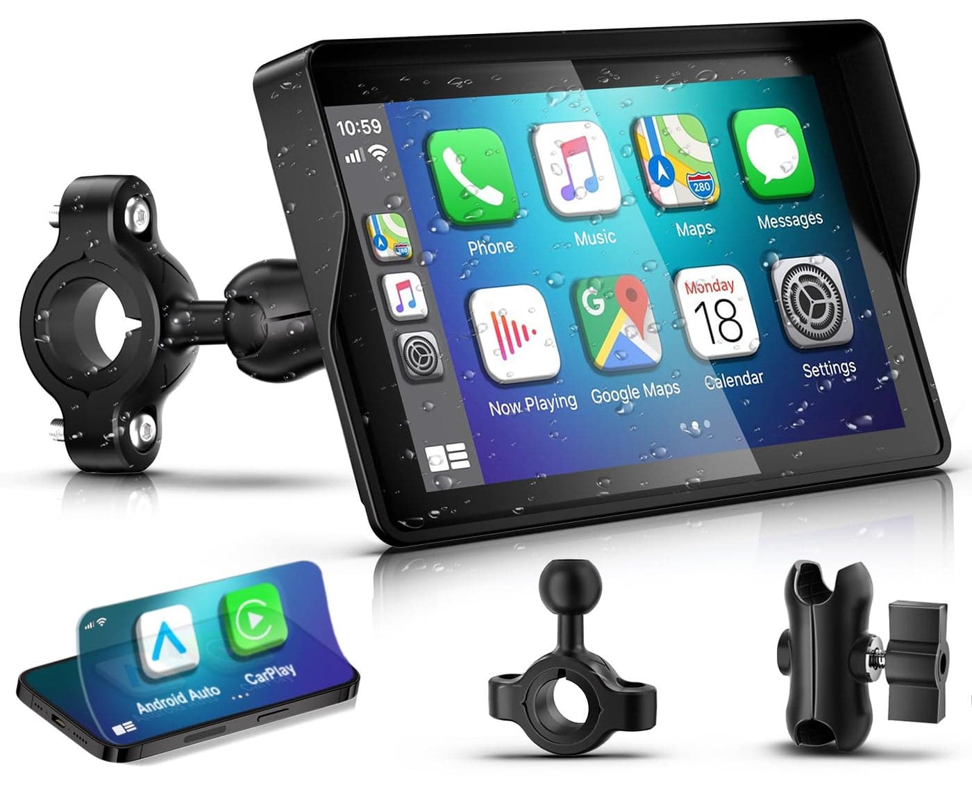 2026 YZW GPS Carplay 5 inch for Motorcycle with Wireless CarPlay & Android Auto, IP69K Waterproof Touch Screen, GPS Navigation, Supports Bluetooth, Siri/Google Voice Control, Custom Boot Logo, Bracket