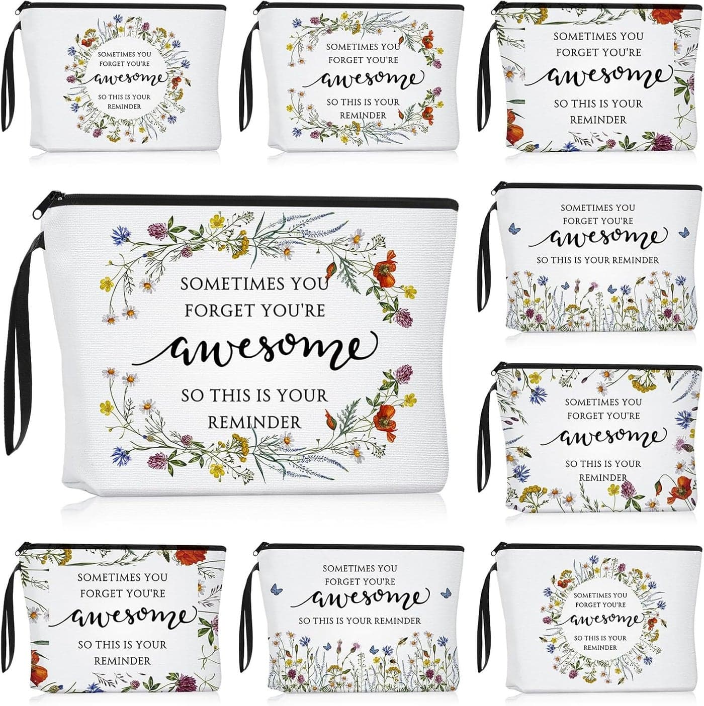 Reginary 10 Pcs Inspirational Makeup Bags Gift for Women Bulk Motivational Quotes Canvas Cosmetic Bag with Zipper You Are Awesome Employee Appreciation Thank You Gifts for Coworker Cna Team