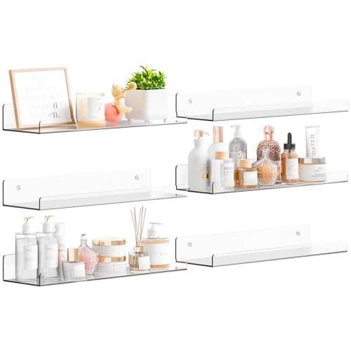 Yieach 6 Pack 15 Acrylic Shelves for WallBathroomBedroom with Adhesive No Drilling Clear Floating Shelves for Funko PopLegoAction FiguresNail PolishPerfume Shelf and Wall Storage Display