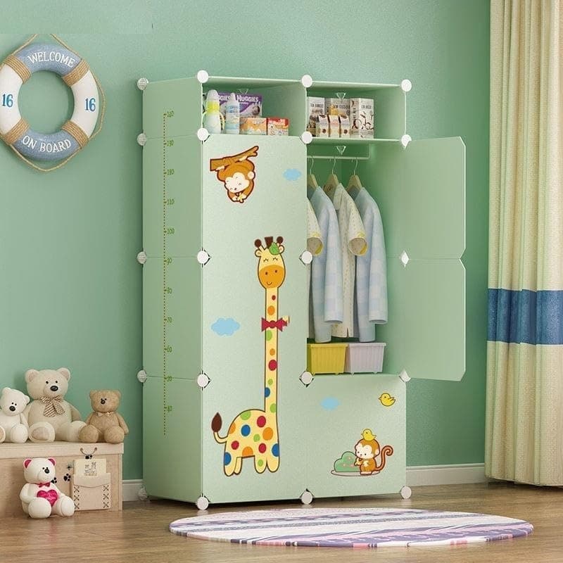 Mevigo 6+2 Door Plastic Wardrobe - Cupboard for Storage | Baby Wardrobe for Clothes | Kids Almirah for Clothes| Foldable Space-Saving Collapsible Wardrobe for Living Room, Toy, Books- Green-Dyno-S3