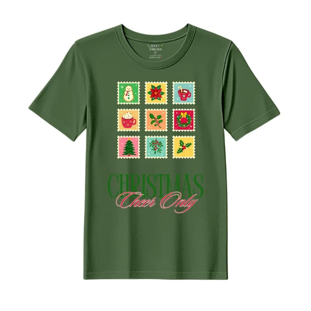 BYFT Threads XXL Forest ELF Green Polycotton T-Shirt - Christmas "Christmas Cheer Only" Printed Design, Premium Holiday Collection