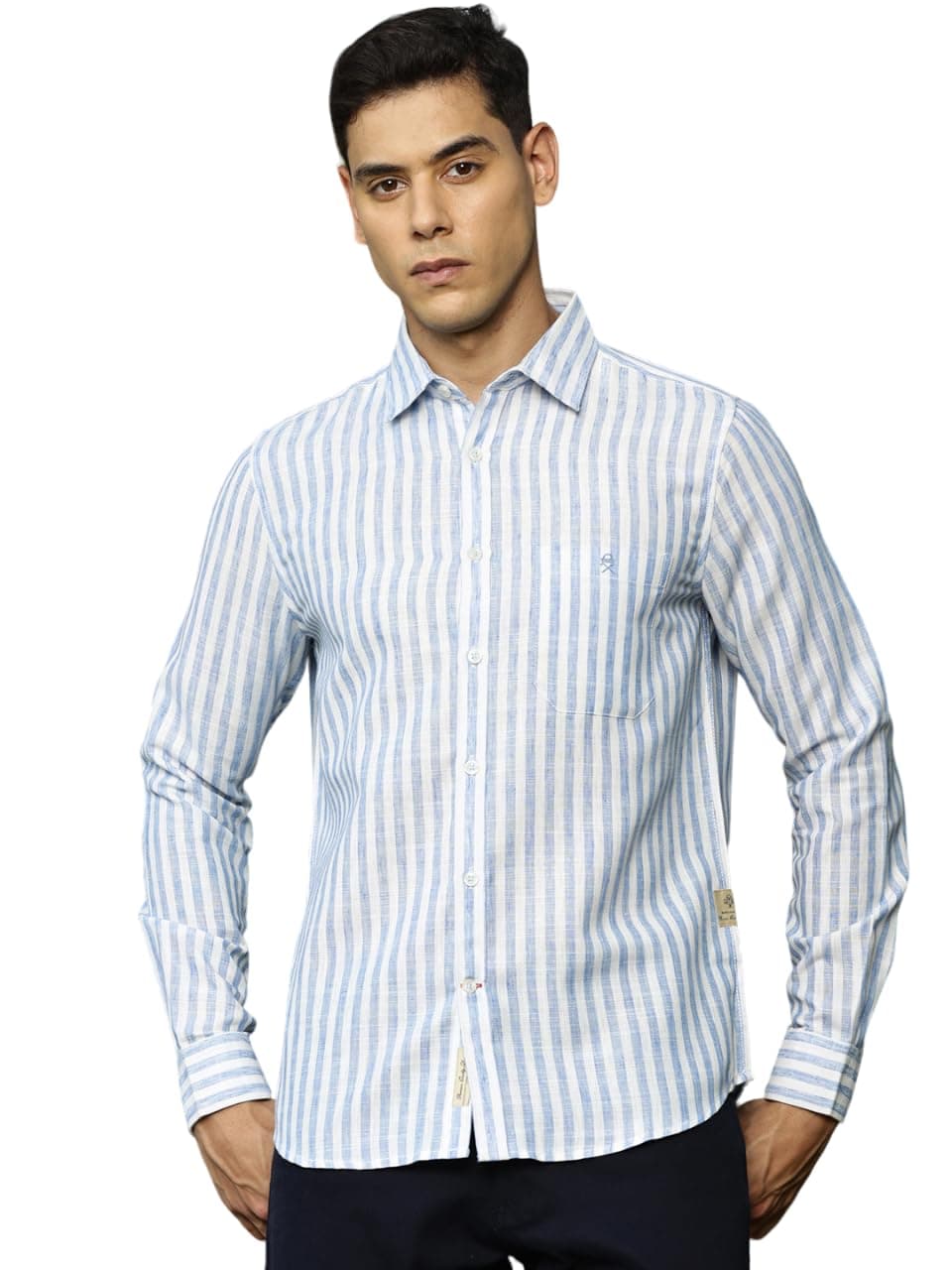Thomas Scott Men Full Sleeves Slim Fit Spread Collar Stripes Casual Shirt (Blue, 2XL)