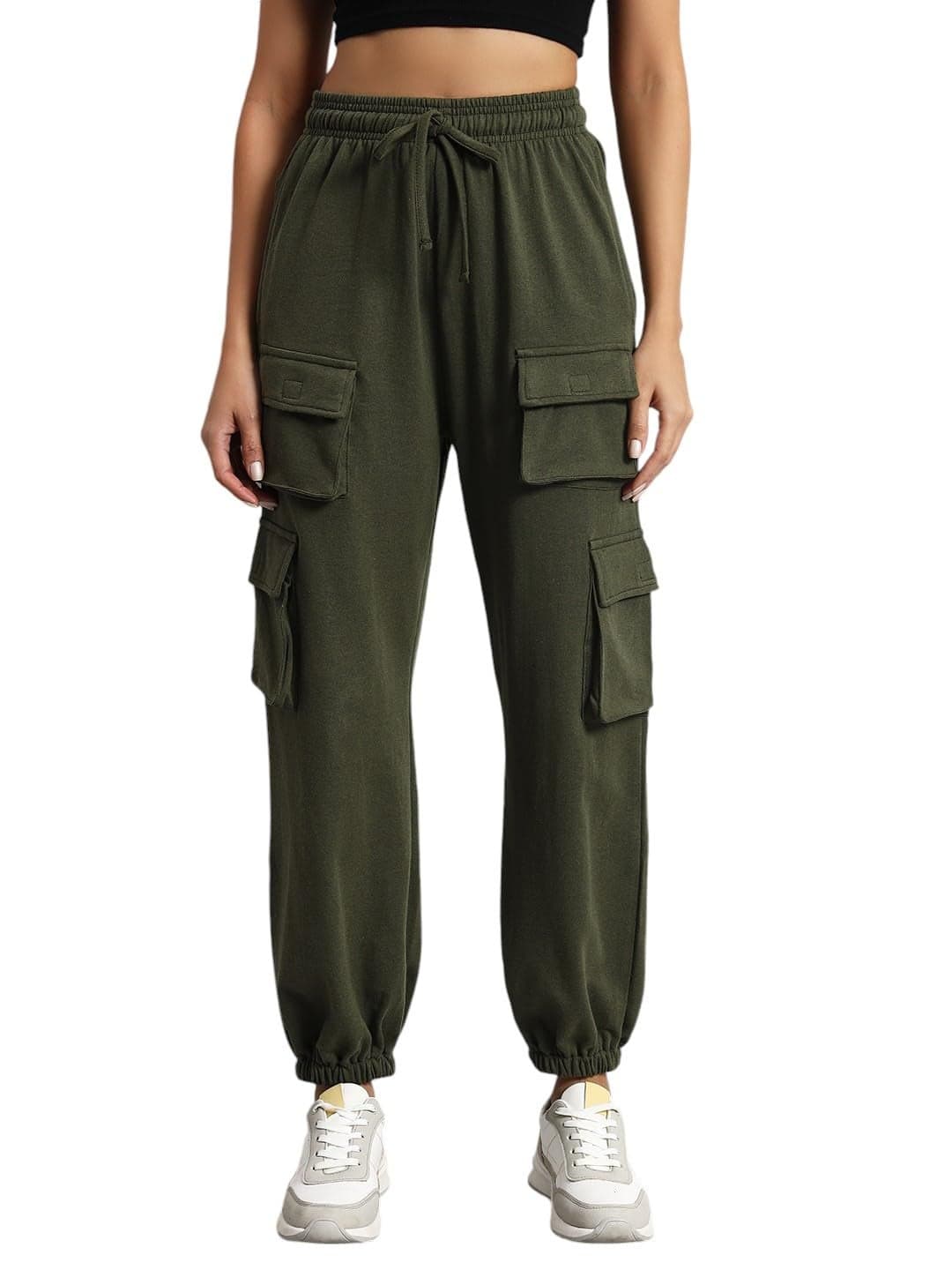 Q - RIOUS Women's Baggy Cargo Pants/Joggers (Olive_34)