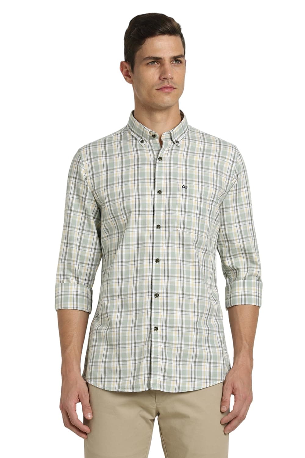 Peter England Men Cotton Blend Slim Fit Shirt (PCSFSSLPR61761_Light Olive, 44