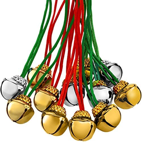 Gejoy 60 Pieces Christmas Bell Necklaces Xmas Bell Decorations for Holiday Supplies Red and Green