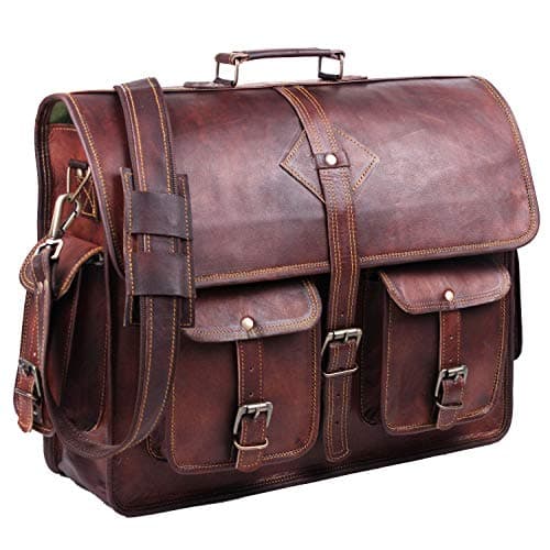 Vintage Leather Laptop Bag for Men Full Grain Large Leather Messenger bag for men 18 inches with rustic look Brown briefcase Brown