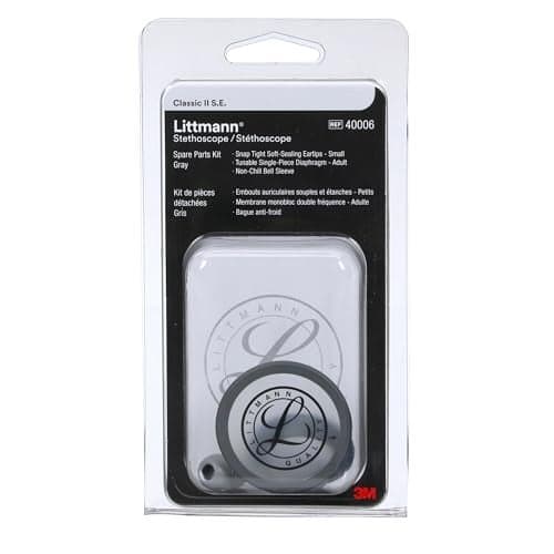 3M Littmann Stethoscope Spare Parts Kit – Gray, Compatible with Classic II S.E., Includes Snap Tight Soft-Sealing Small Eartips, Tunable Diaphragm & Rim, Non-Chill Bell Sleeve, 40006