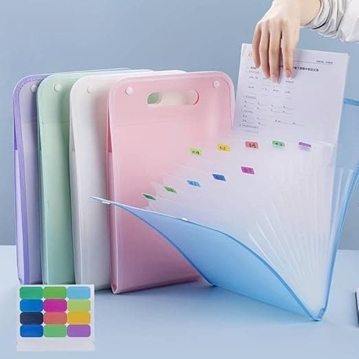 FEXONXA Expanding File Folder, 13 Pockets, Letter Size, Portable Document Organiser with Handle - Multicolor