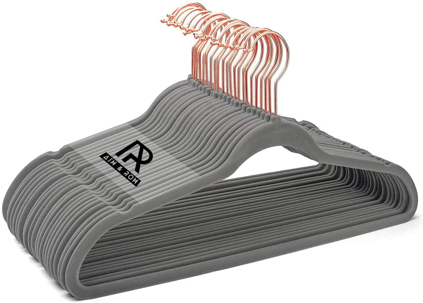 Ash & Roh Velvet Hanger Swivel Rose Gold Hooks, Stronger Than Standard Velvet Hangers Space Saving Velvet Hanger (Grey, Pack of - 50)