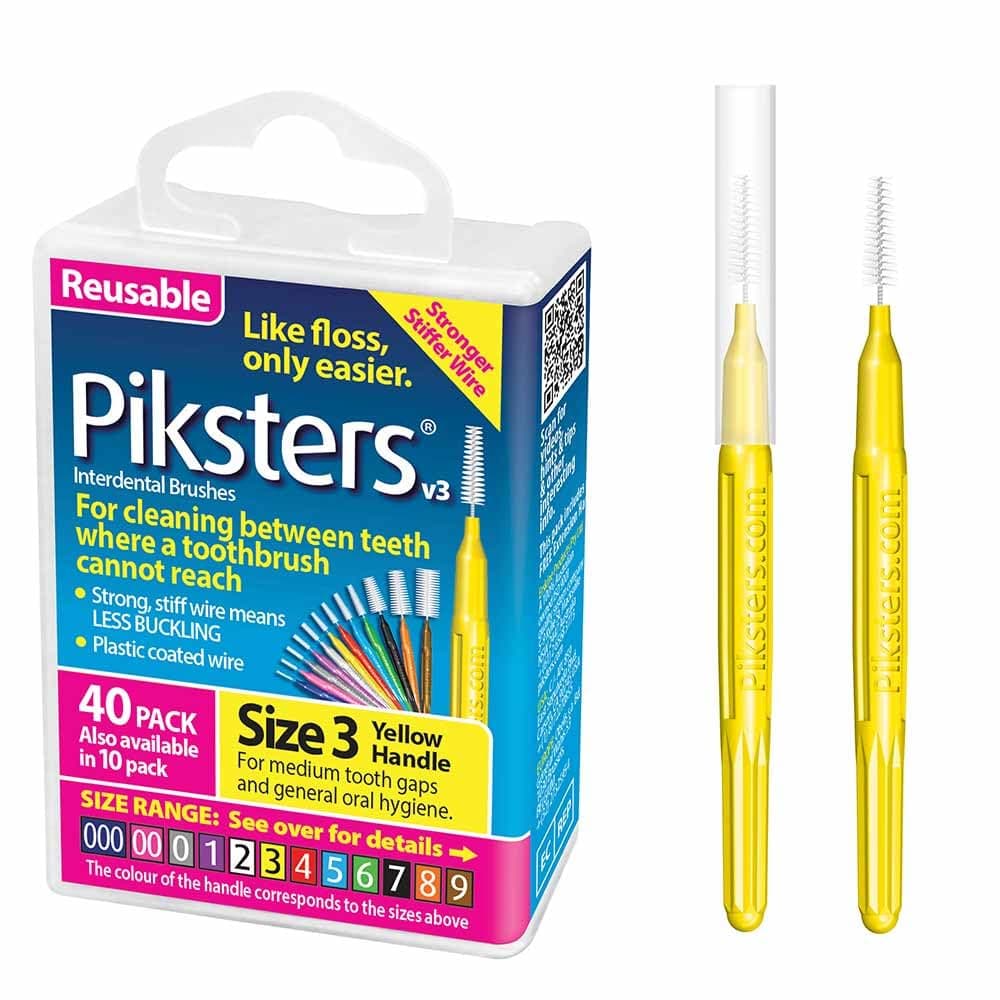 Piksters Interdental Brushes 40 pk Size 3 Interdental Tooth Brush for Medium Gaps Gum Soft Bristles for Plaque Removal Safe for Braces