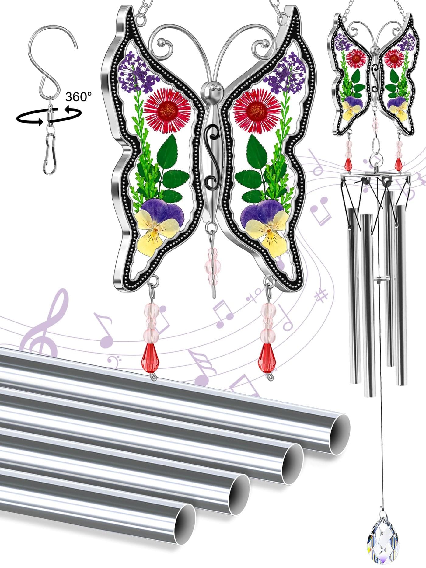KY&BOSAM Big Butterfly Wind Chime with Crystal Sympathy Wind Spinner Memorial Wind Chime for Loss of Loved One Bereavement Sympathy Memorial Gift for Loss of Mother Father Home Garden Decor