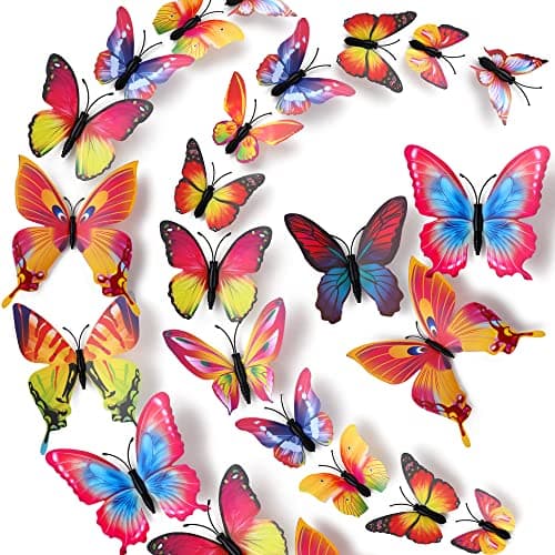 LiveGallery 72 PCS Removable 3D DIY Beautiful Butterfly Wall Decals Colorful Butterflies Art Decor Wall Stickers Murals for Home Nursery Bedroom Offices TV Background Decoration Multicolor