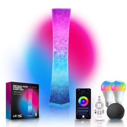 LEONC 61" Soft Light Floor Lamp for Game Room and TV, RGB Color Changing LED, Tyvek Fabric Shade, Smart App Control, Compatible with Alexa & Google Home, Music Sync and Multi Scene Modes,Floor Lamp
