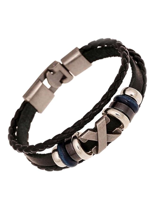 Braid Faux Leather Metal Beaded Cuff Punk Bracelet