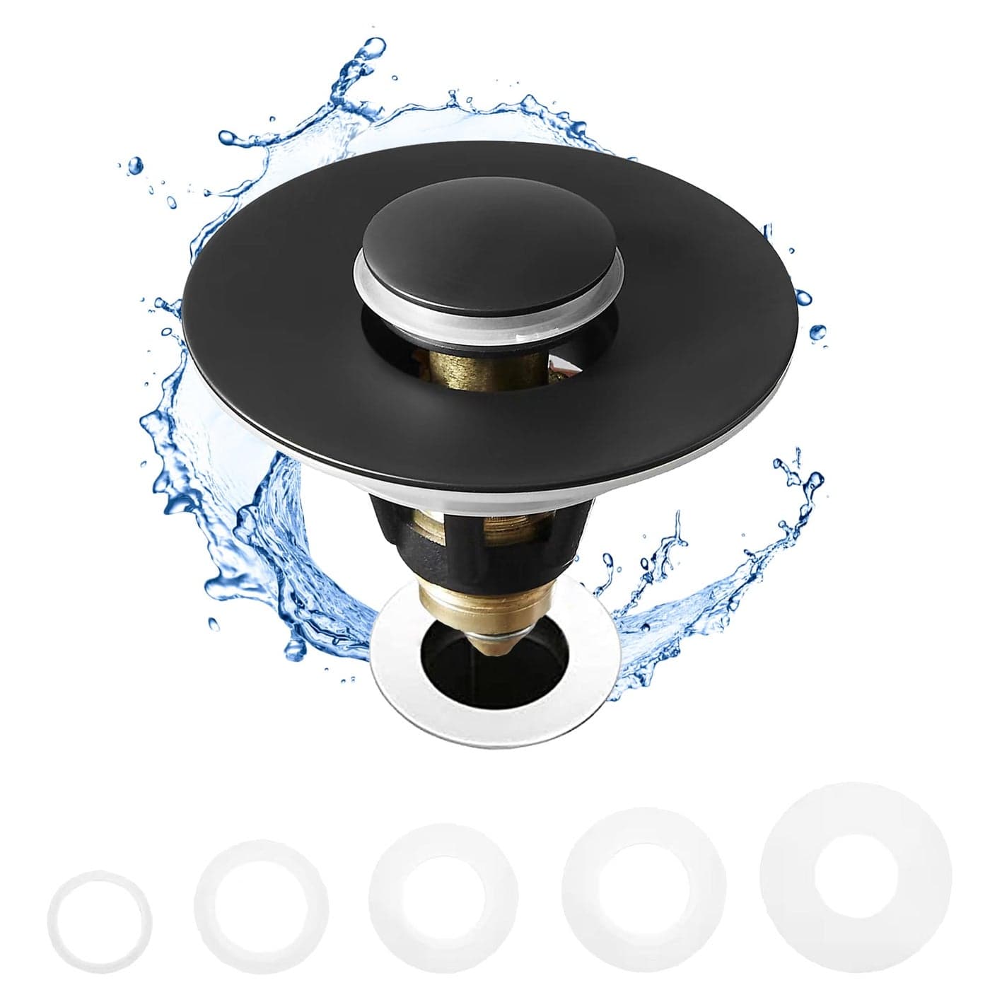 Fransiton Bathroom Sink Stopper 11177 Inch Basin Pop Up Black Sink Drain Stopper Anti Clogging Drain Plug with Detachable Hair Catcher