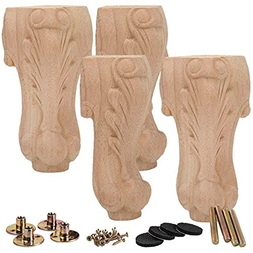 La Vane 8 inch / 20cm Wooden Furniture Legs, Set of 4 European Style Solid Wood Carving Furniture Replacement Feet Decoration for Sofa Cabinet Wardrobe Table Loveseat