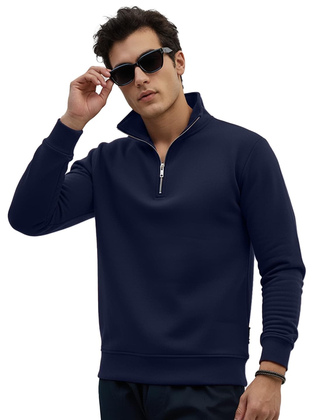LEOTUDE Men's Regular Fit Half-Zip Sweatshirt Sweatshirts for Men Solid Color Sweatshirts for Boys Sweatshirt for Man Stylish (W84_Black_P_Navy_2XL)