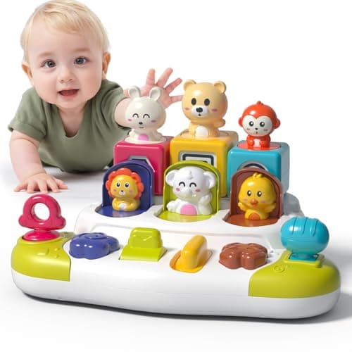 PANITU Baby Pop Up Animal Toys with Buttons Colors Montessori Cause and Effect Toys for Boys Girls Kids Toddlers Babies 9 Months