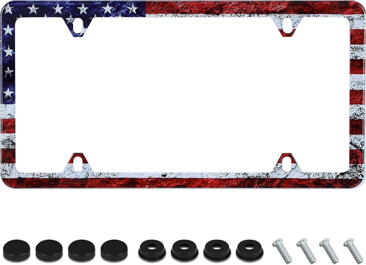 UNINDREM Vintage American Flag License Plate Frame - Stainless Steel Rust-Proof Holder with Screws