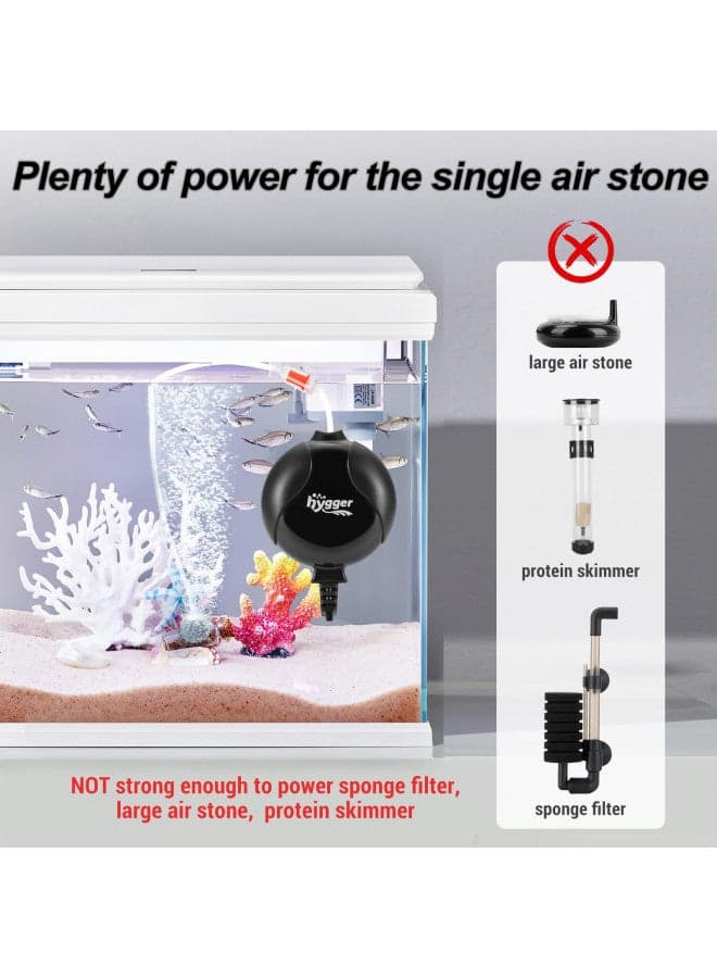 Hygger Quiet Mini Air Pump for Aquarium 1.5 Watt Oxygen Fish Air Pump for 1-15 Gallon Fish Tank with Air Stone Air Tubing Clip Black
