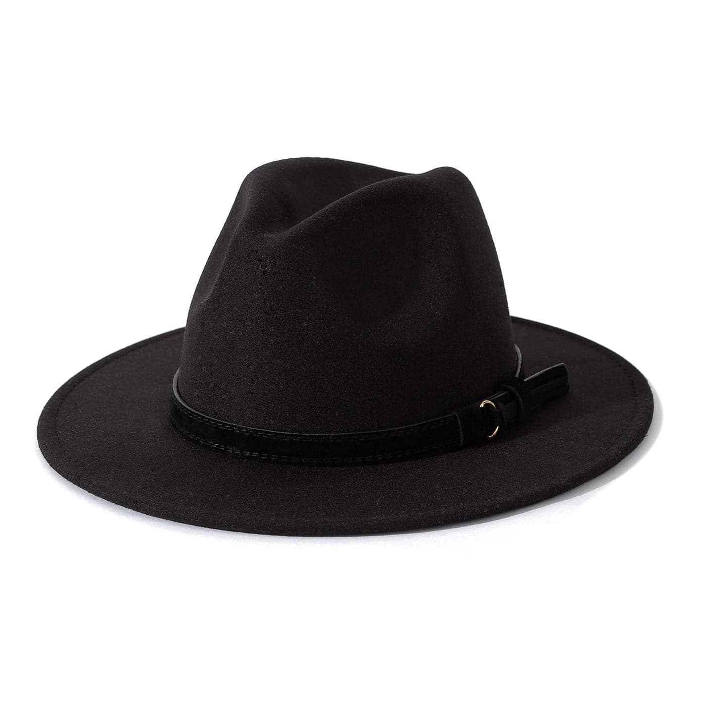 Lisianthus Men & Women Vintage Wide Brim Fedora Hat with Belt Buckle (B-Black, L; Hat Circumference: 59-60cm (for Men))