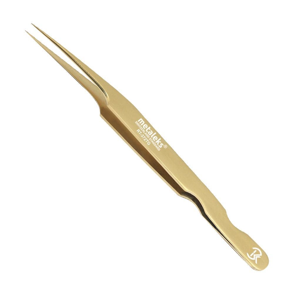 Professional Golden Tweezers for Eyelash Extension Hand Crafted Japanese Stainless Steel Precision Tweezers Oblique Tip