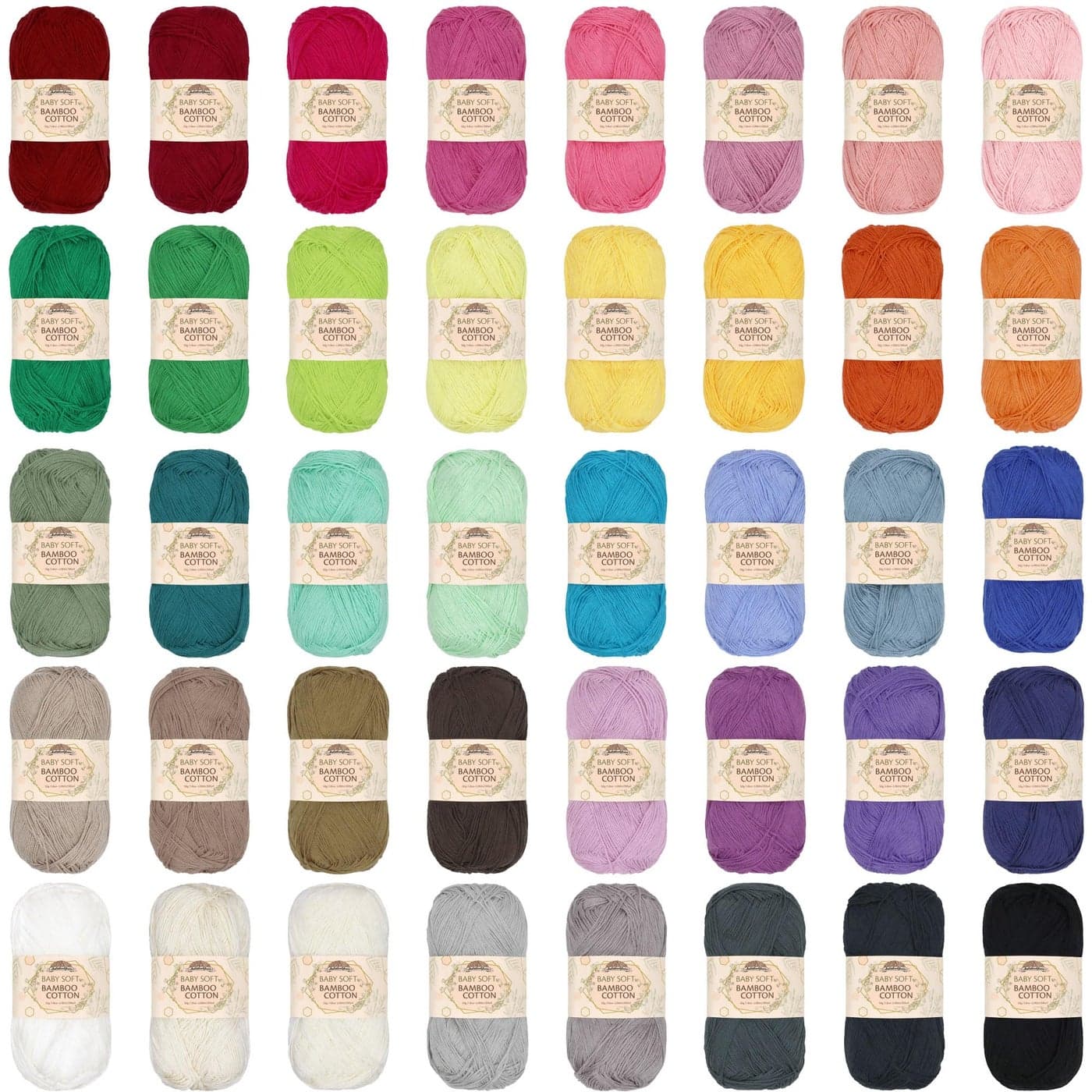 JubileeYarn Baby Soft Bamboo Cotton Yarn 50gSkein All 40 Colors 40 Skeins