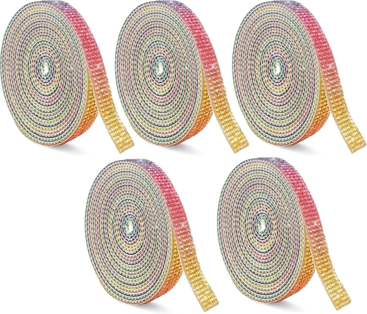 5-Roll Self Adhesive Rhinestone Ribbon, 0.9cm Wide Sparkling Diamond Sticker Trim for Crafts, Wedding Decor, Gift Wrapping & DIY (1 Yard Each Roll, 5 Yards Total) (Rainbow)