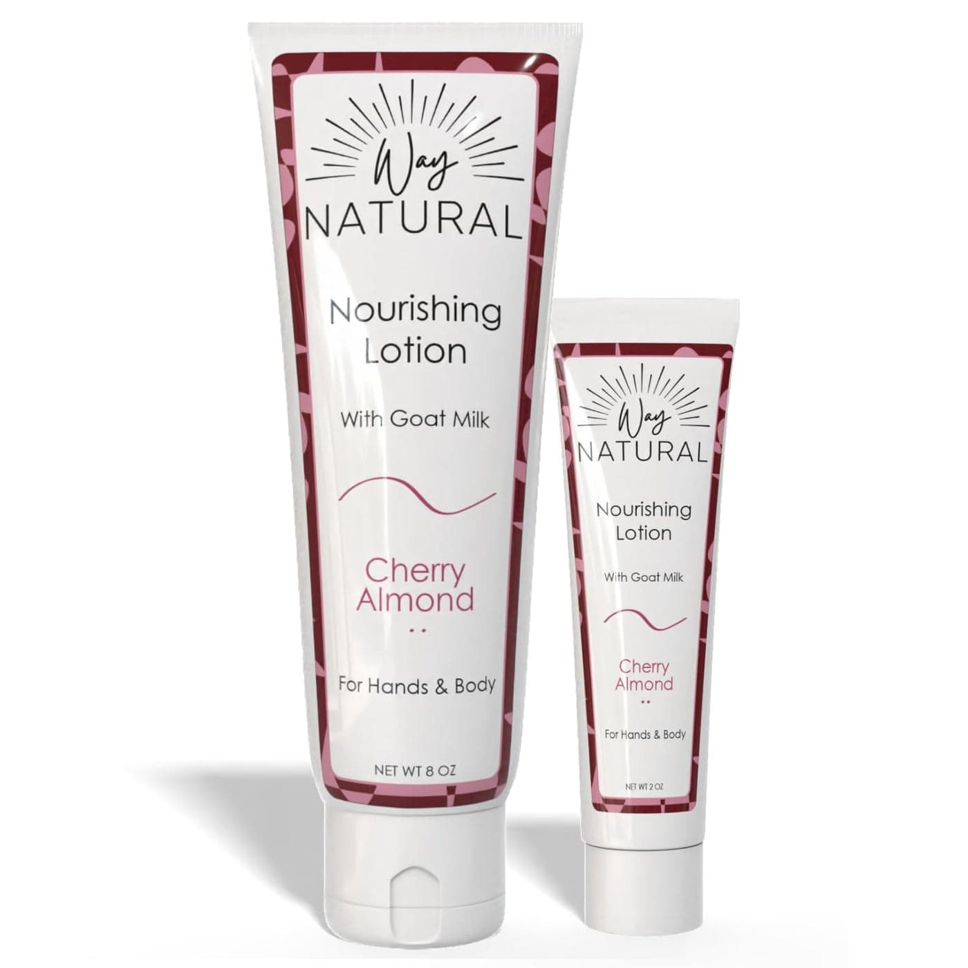 Way Natural Nourishing Goat Milk Lotion Cherry Almond Home Away Set Natural Hand Body Cherry Almond Lotion for Dry Skin Goat Milk Hand Cream for Women Men 8oz 2oz Travel Size Tube