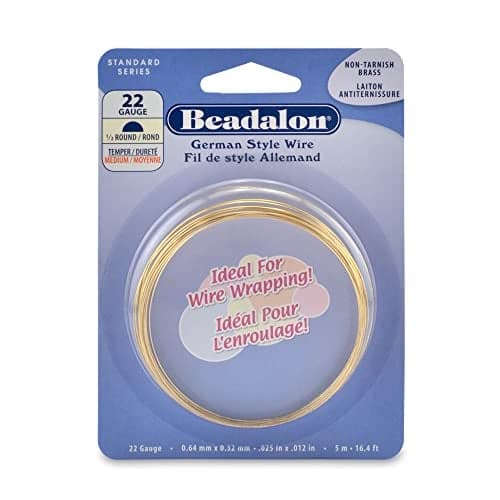 Beadalon German Style Wrapping Wire, Half Round, Tarnish Resistant Brass, 22 Gauge, 5 m / 16.4 ft