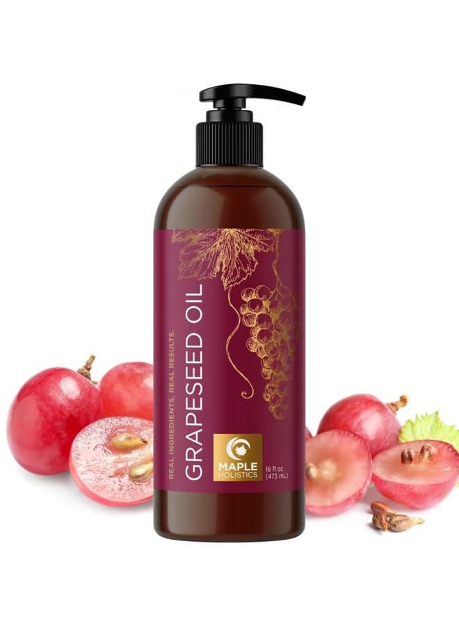 Pure Cold Pressed Grapeseed Oil - Hydrating Grapeseed Oil for Hair Skin and Nails Plus Carrier Oil for Essential Oils Mixing - Pure Grapeseed Oil for Skin Beauty DIYs and Facial Skin Care Products