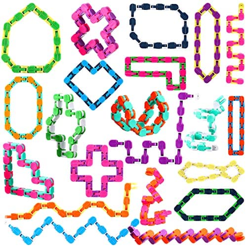 Yunsailing 80 Packs Wacky Tracks Snap Fidget Finger Sensory Snake Puzzles Bike Track Chain Toy Bulk Fidget Toys Snake for Kid Adult Stress Relief Party Classroom Home Travel Multi Color24 Links