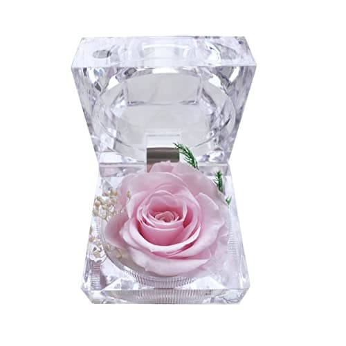 DoraMagic Preserved Rose Real Forever Rose in Mini Clear Ring Box Eternal Flower Rose Gifts for Women Mom Girlfriend Grandma Mothers Day Anniversary Valentines Christmas Birthday Pink