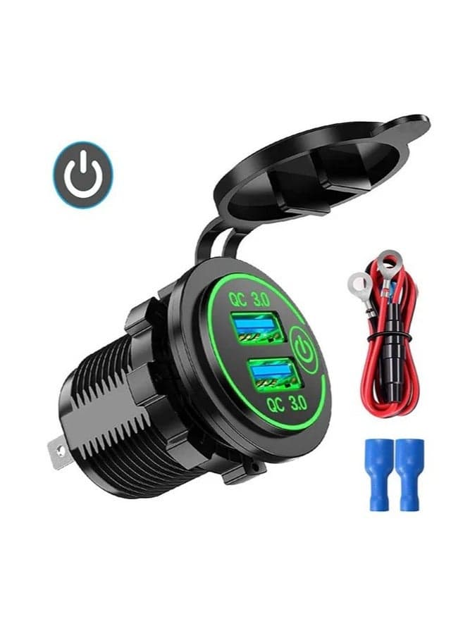 12-24V Touch Switch Car, Motorcycle Boat USB Charger with Dual QC3.0 Fast Charging for Vehicle Modification