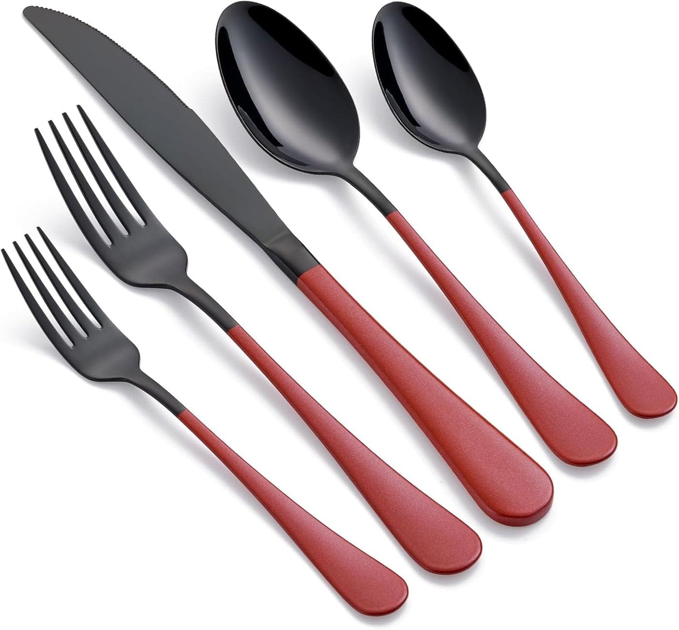 20Piece Red Silverware Set 180 Stainless Steel Black Silverware Set Red Handle Cutlery Black Set Service for 4 Dinner Knives Forks Spoons Set Black Flatware SetFinish Dishwasher Safe