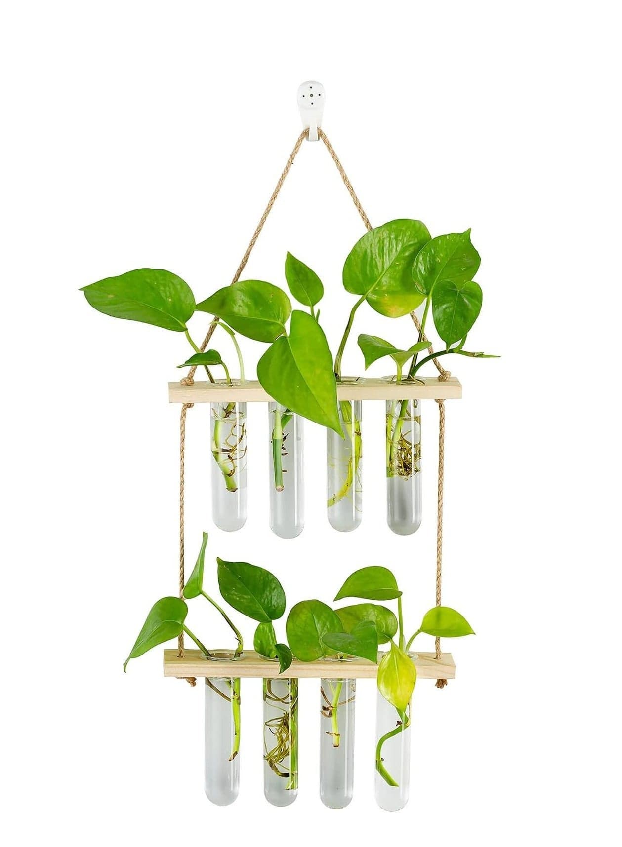 Hanging Propagation Station for Plants, 2 Layer Wall Wooden Nordic Creative Hydroponic Test Tube, Home Office Decoration, 8 Tubes