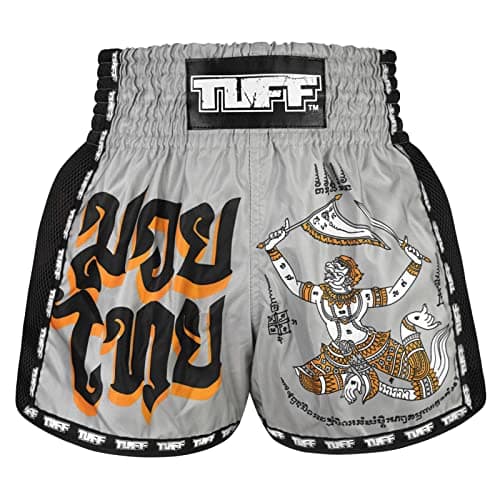 Tuff Sport Retro Muay Thai Shorts Boxing Shorts Classic Slim Cut MMA Kickboxing Workout Set Clothing Training (XL, TUF-MSC118-GRY)